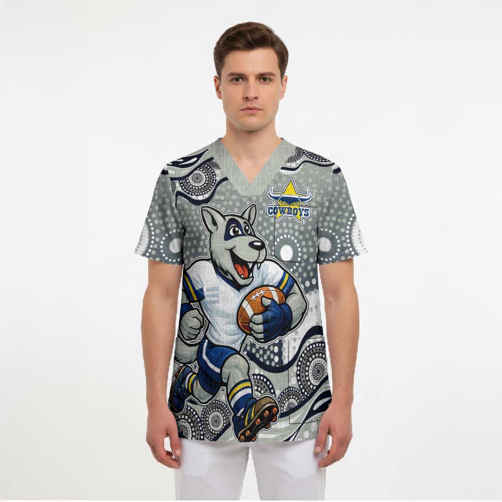 North Queensland Cowboys Scrub Top Aboriginal Dot Pattern - Rugby Mascot Heritage Pride