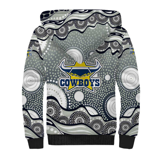 North Queensland Cowboys Sherpa Hoodie Aboriginal Dot Pattern - Rugby Mascot Heritage Pride