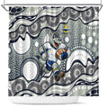 North Queensland Cowboys Shower Curtain Aboriginal Dot Pattern - Rugby Mascot Heritage Pride