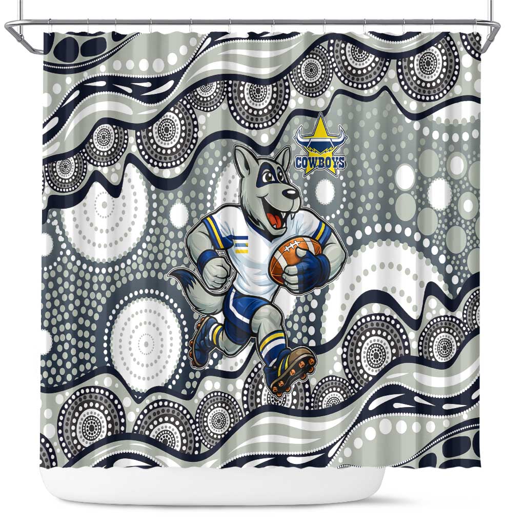 North Queensland Cowboys Shower Curtain Aboriginal Dot Pattern - Rugby Mascot Heritage Pride