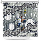 North Queensland Cowboys Shower Curtain Aboriginal Dot Pattern - Rugby Mascot Heritage Pride