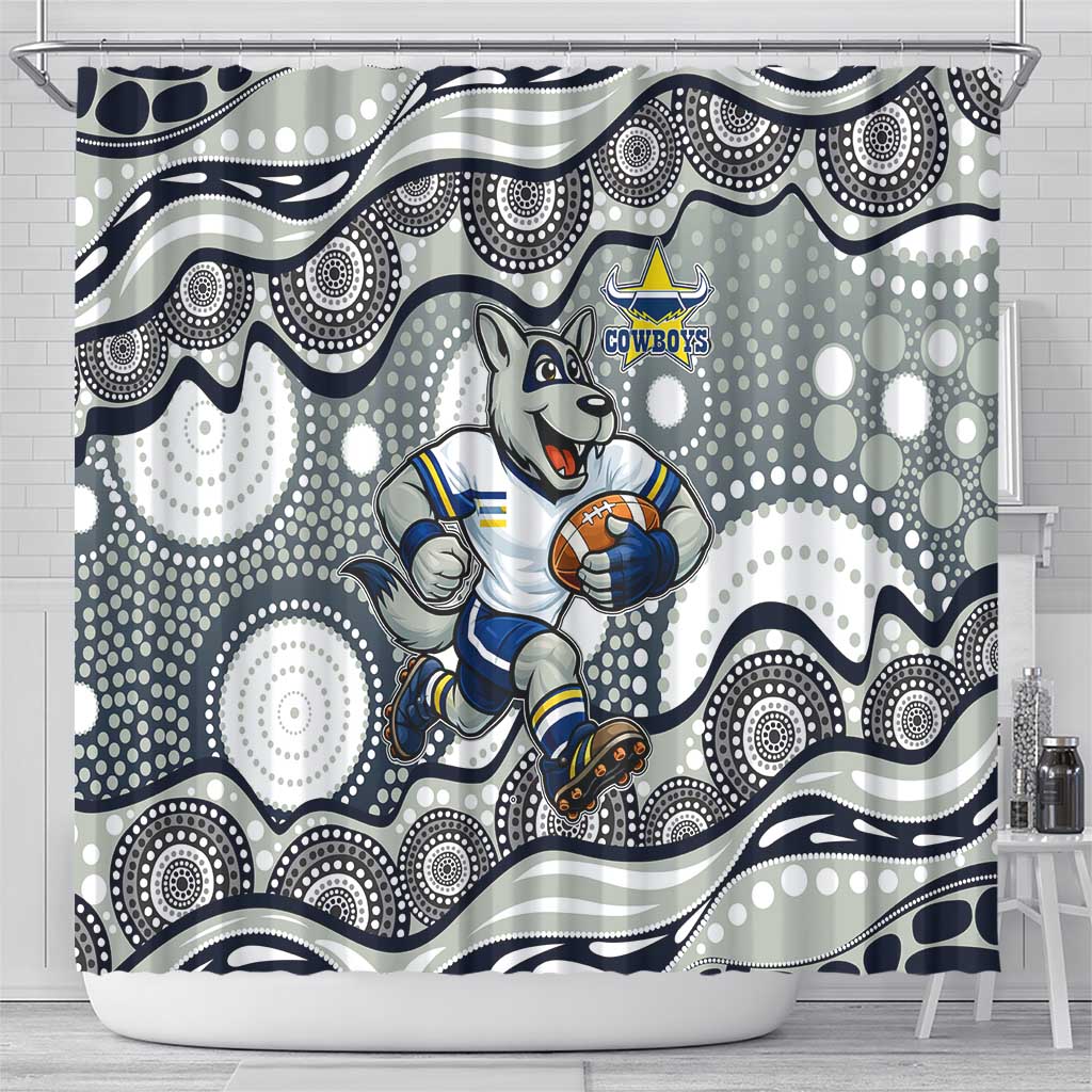 North Queensland Cowboys Shower Curtain Aboriginal Dot Pattern - Rugby Mascot Heritage Pride
