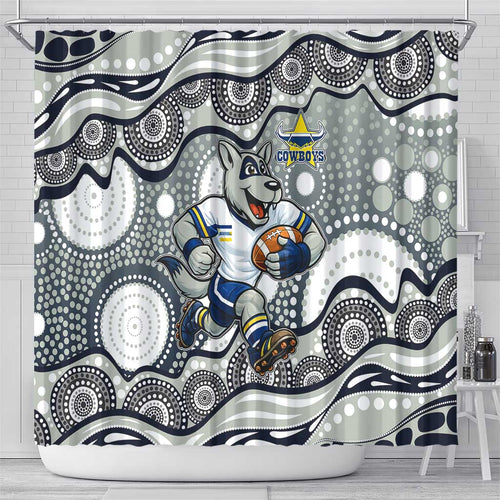 North Queensland Cowboys Shower Curtain Aboriginal Dot Pattern - Rugby Mascot Heritage Pride