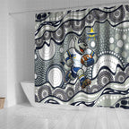 North Queensland Cowboys Shower Curtain Aboriginal Dot Pattern - Rugby Mascot Heritage Pride