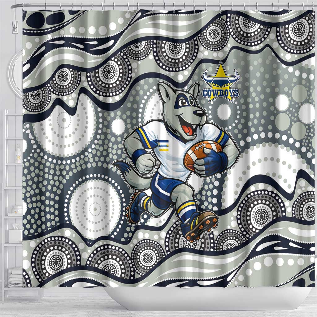 North Queensland Cowboys Shower Curtain Aboriginal Dot Pattern - Rugby Mascot Heritage Pride
