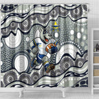 North Queensland Cowboys Shower Curtain Aboriginal Dot Pattern - Rugby Mascot Heritage Pride