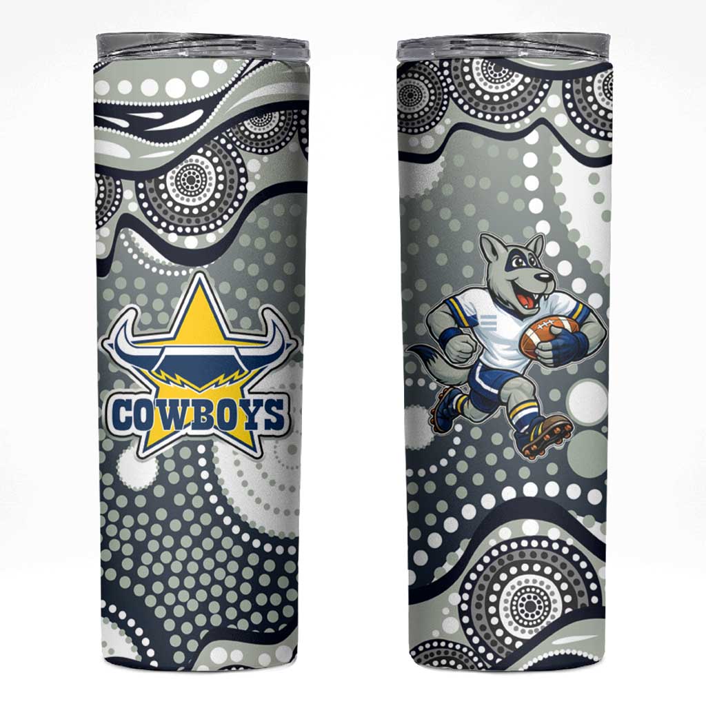 North Queensland Cowboys Skinny Tumbler Aboriginal Dot Pattern - Rugby Mascot Heritage Pride