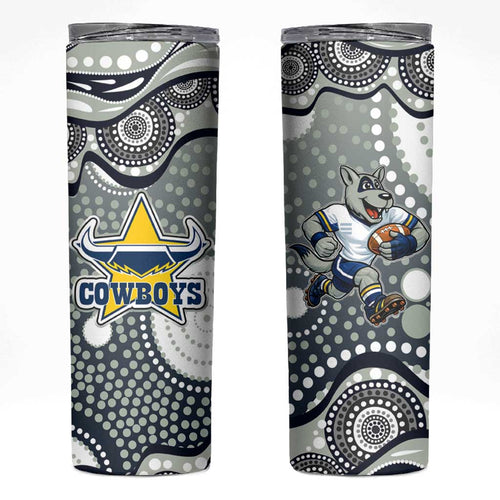 North Queensland Cowboys Skinny Tumbler Aboriginal Dot Pattern - Rugby Mascot Heritage Pride