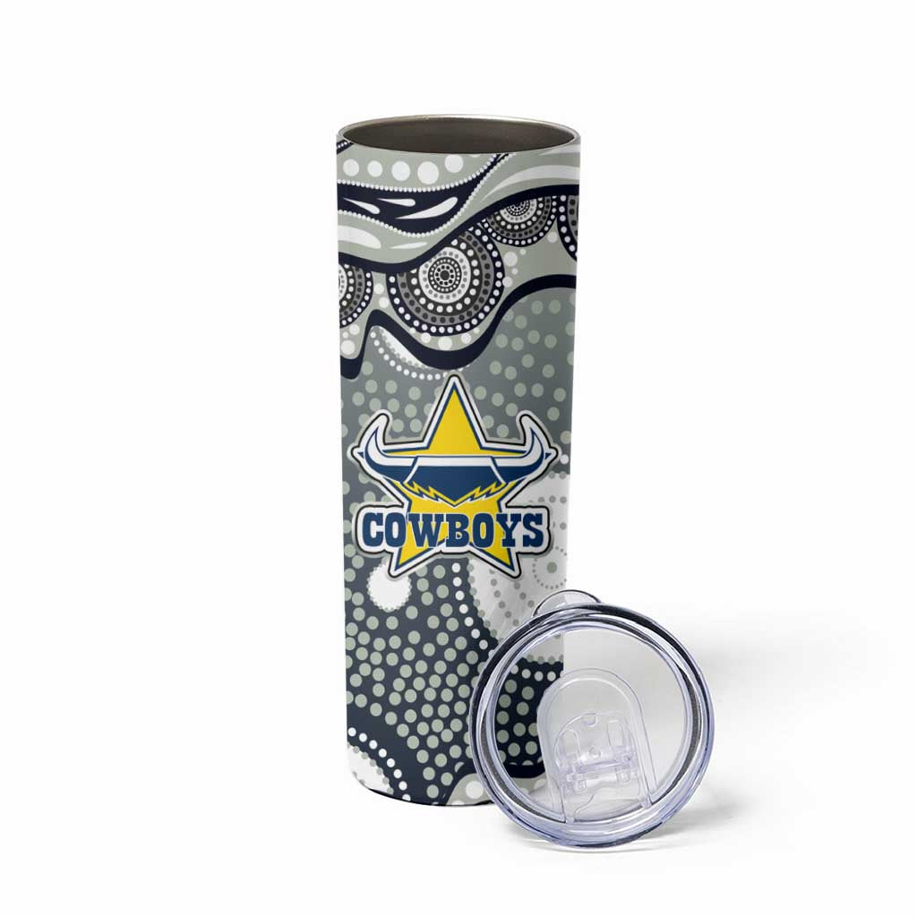 North Queensland Cowboys Skinny Tumbler Aboriginal Dot Pattern - Rugby Mascot Heritage Pride