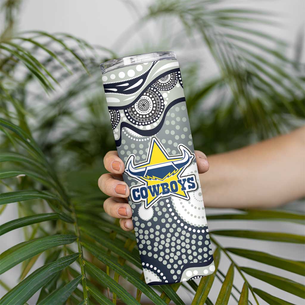 North Queensland Cowboys Skinny Tumbler Aboriginal Dot Pattern - Rugby Mascot Heritage Pride