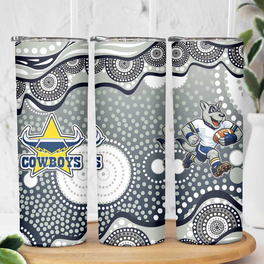 North Queensland Cowboys Skinny Tumbler Aboriginal Dot Pattern - Rugby Mascot Heritage Pride