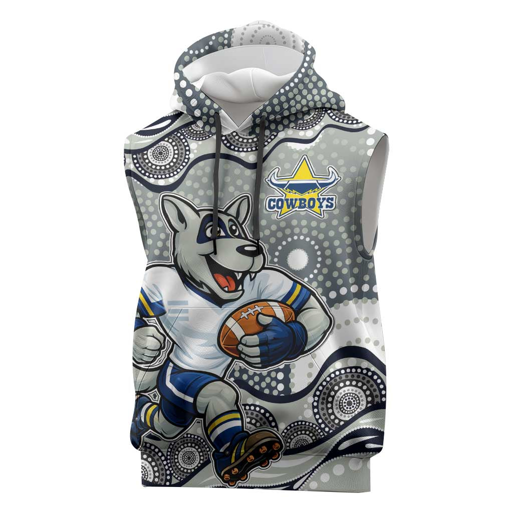 North Queensland Cowboys Sleeveless Hoodie Aboriginal Dot Pattern - Rugby Mascot Heritage Pride