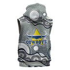 North Queensland Cowboys Sleeveless Hoodie Aboriginal Dot Pattern - Rugby Mascot Heritage Pride