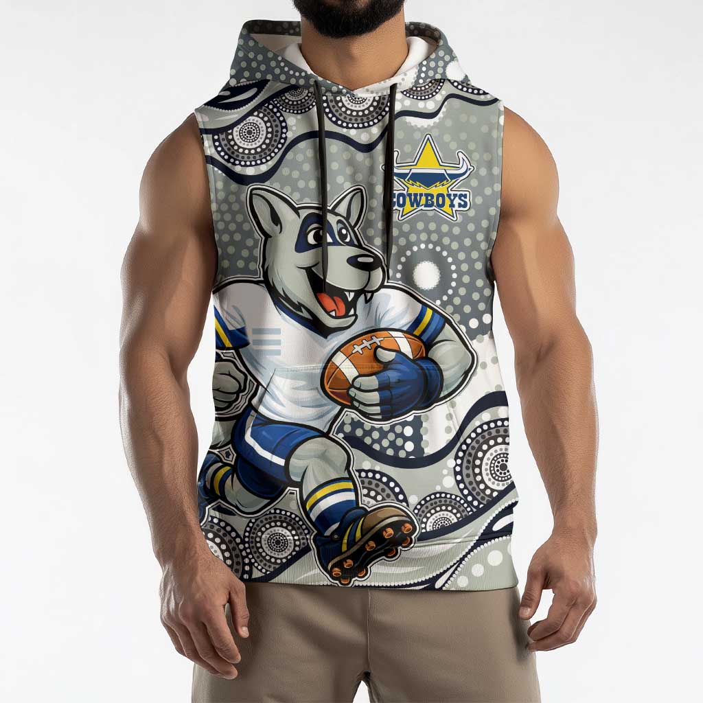 North Queensland Cowboys Sleeveless Hoodie Aboriginal Dot Pattern - Rugby Mascot Heritage Pride