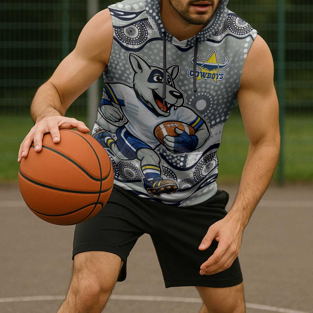 North Queensland Cowboys Sleeveless Hoodie Aboriginal Dot Pattern - Rugby Mascot Heritage Pride