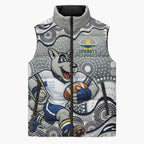 North Queensland Cowboys Sleeveless Puffer Jacket Aboriginal Dot Pattern - Rugby Mascot Heritage Pride