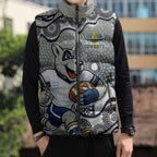 North Queensland Cowboys Sleeveless Puffer Jacket Aboriginal Dot Pattern - Rugby Mascot Heritage Pride