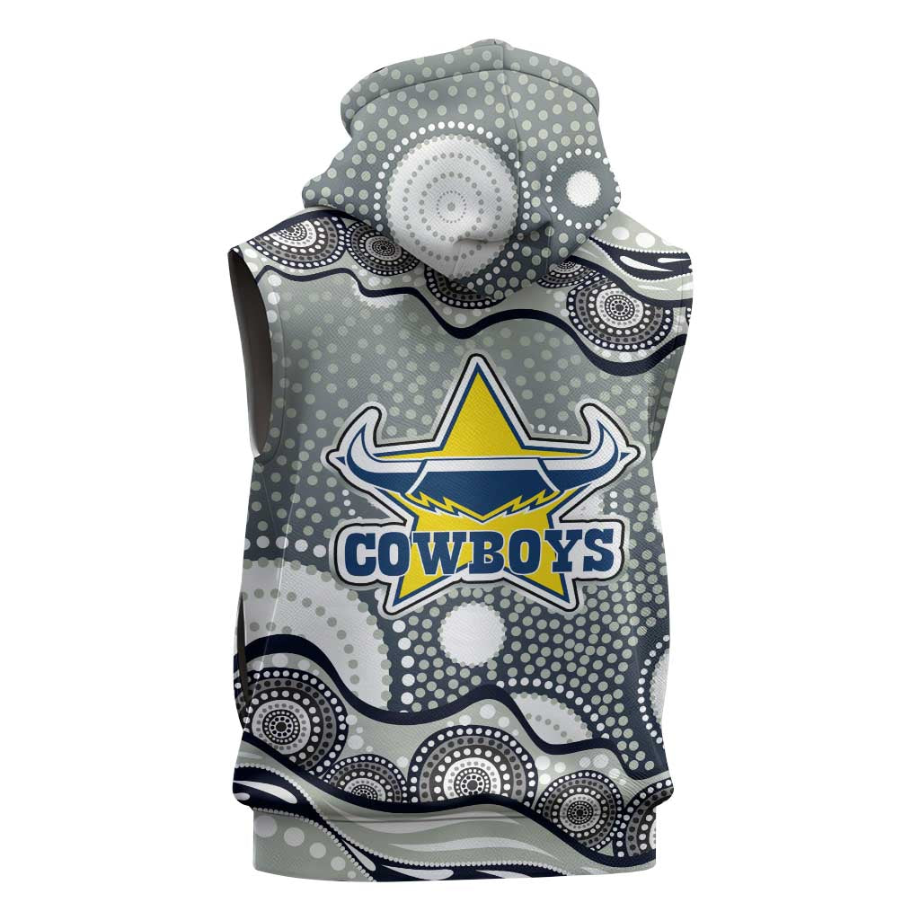 North Queensland Cowboys Sleeveless Zip Hoodie Aboriginal Dot Pattern - Rugby Mascot Heritage Pride
