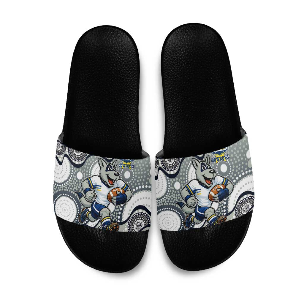 North Queensland Cowboys Slide Sandals Aboriginal Dot Pattern - Rugby Mascot Heritage Pride