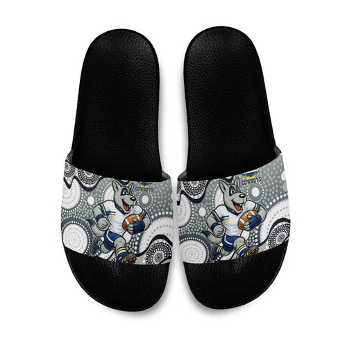 North Queensland Cowboys Slide Sandals Aboriginal Dot Pattern - Rugby Mascot Heritage Pride