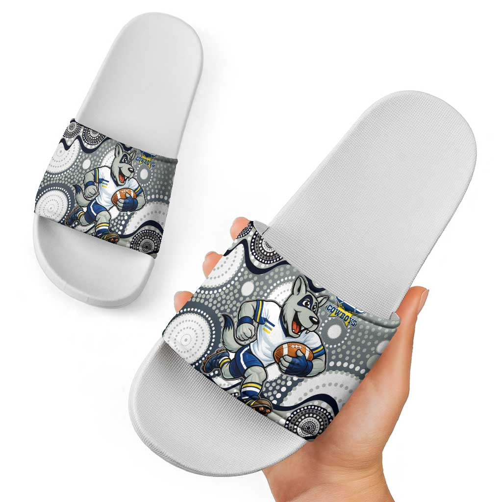 North Queensland Cowboys Slide Sandals Aboriginal Dot Pattern - Rugby Mascot Heritage Pride