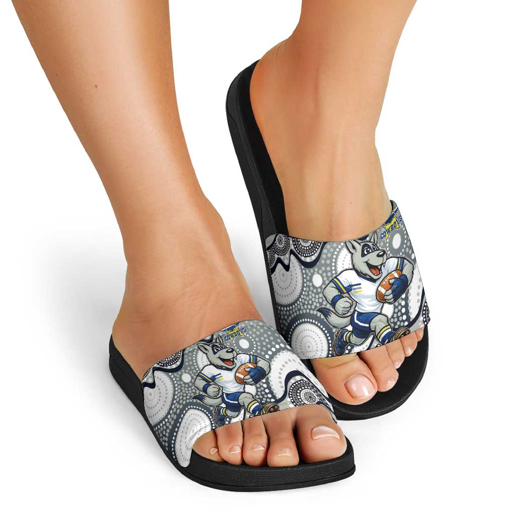 North Queensland Cowboys Slide Sandals Aboriginal Dot Pattern - Rugby Mascot Heritage Pride