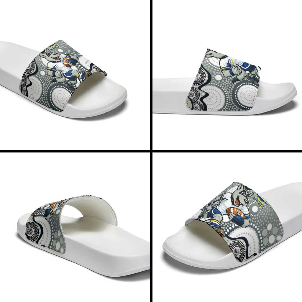 North Queensland Cowboys Slide Sandals Aboriginal Dot Pattern - Rugby Mascot Heritage Pride
