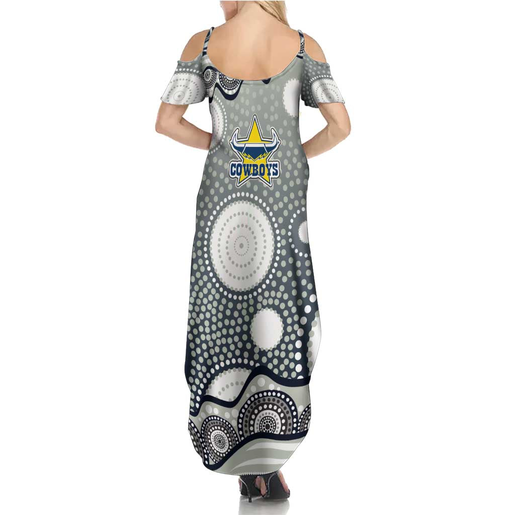 North Queensland Cowboys Summer Maxi Dress Aboriginal Dot Pattern - Rugby Mascot Heritage Pride