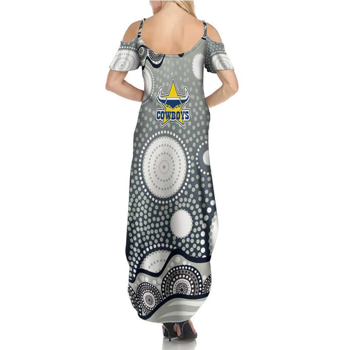North Queensland Cowboys Summer Maxi Dress Aboriginal Dot Pattern - Rugby Mascot Heritage Pride