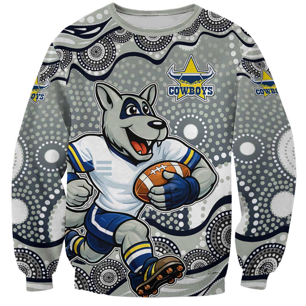 North Queensland Cowboys Sweatshirt Aboriginal Dot Pattern - Rugby Mascot Heritage Pride