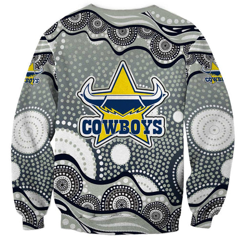 North Queensland Cowboys Sweatshirt Aboriginal Dot Pattern - Rugby Mascot Heritage Pride
