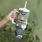 North Queensland Cowboys Tumbler With Handle Aboriginal Dot Pattern - Rugby Mascot Heritage Pride