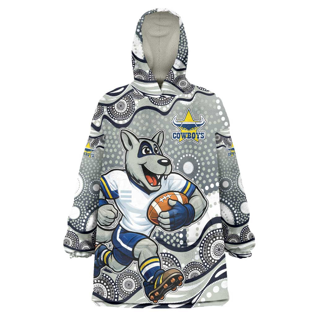 North Queensland Cowboys Wearable Blanket Hoodie Aboriginal Dot Pattern - Rugby Mascot Heritage Pride