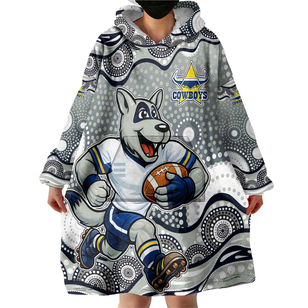 North Queensland Cowboys Wearable Blanket Hoodie Aboriginal Dot Pattern - Rugby Mascot Heritage Pride