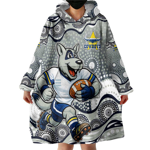 North Queensland Cowboys Wearable Blanket Hoodie Aboriginal Dot Pattern - Rugby Mascot Heritage Pride