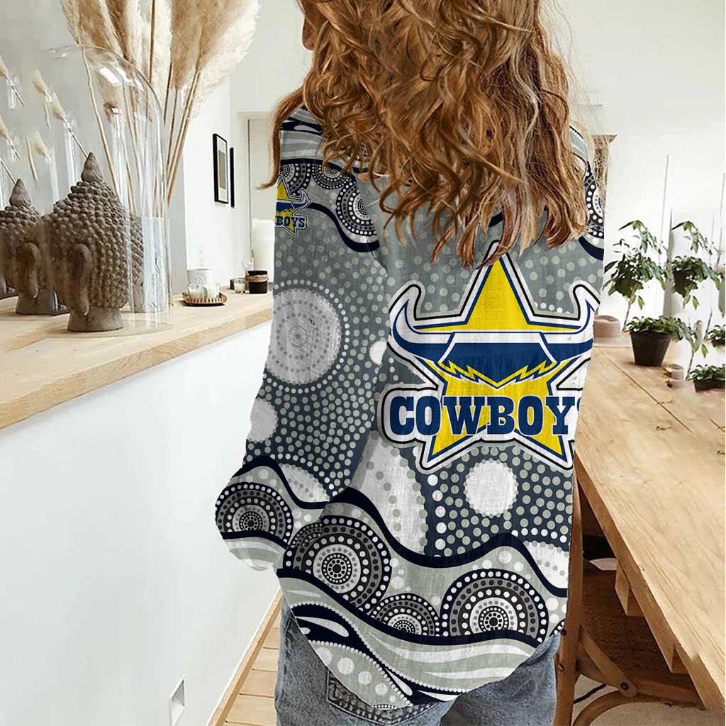 North Queensland Cowboys Women Casual Shirt Aboriginal Dot Pattern - Rugby Mascot Heritage Pride
