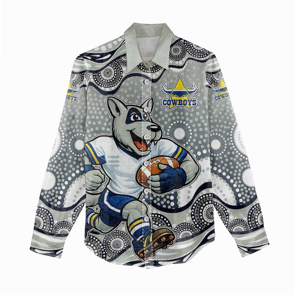 North Queensland Cowboys Women Casual Shirt Aboriginal Dot Pattern - Rugby Mascot Heritage Pride