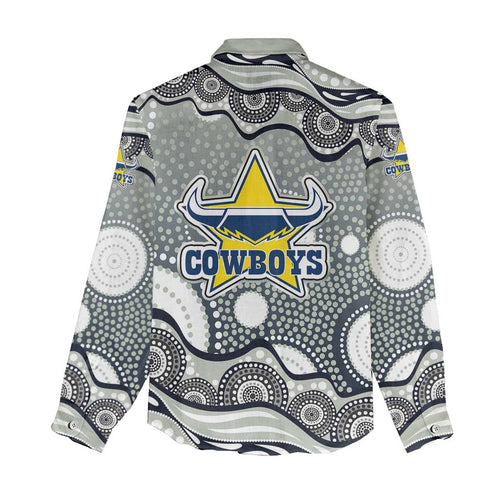 North Queensland Cowboys Women Casual Shirt Aboriginal Dot Pattern - Rugby Mascot Heritage Pride