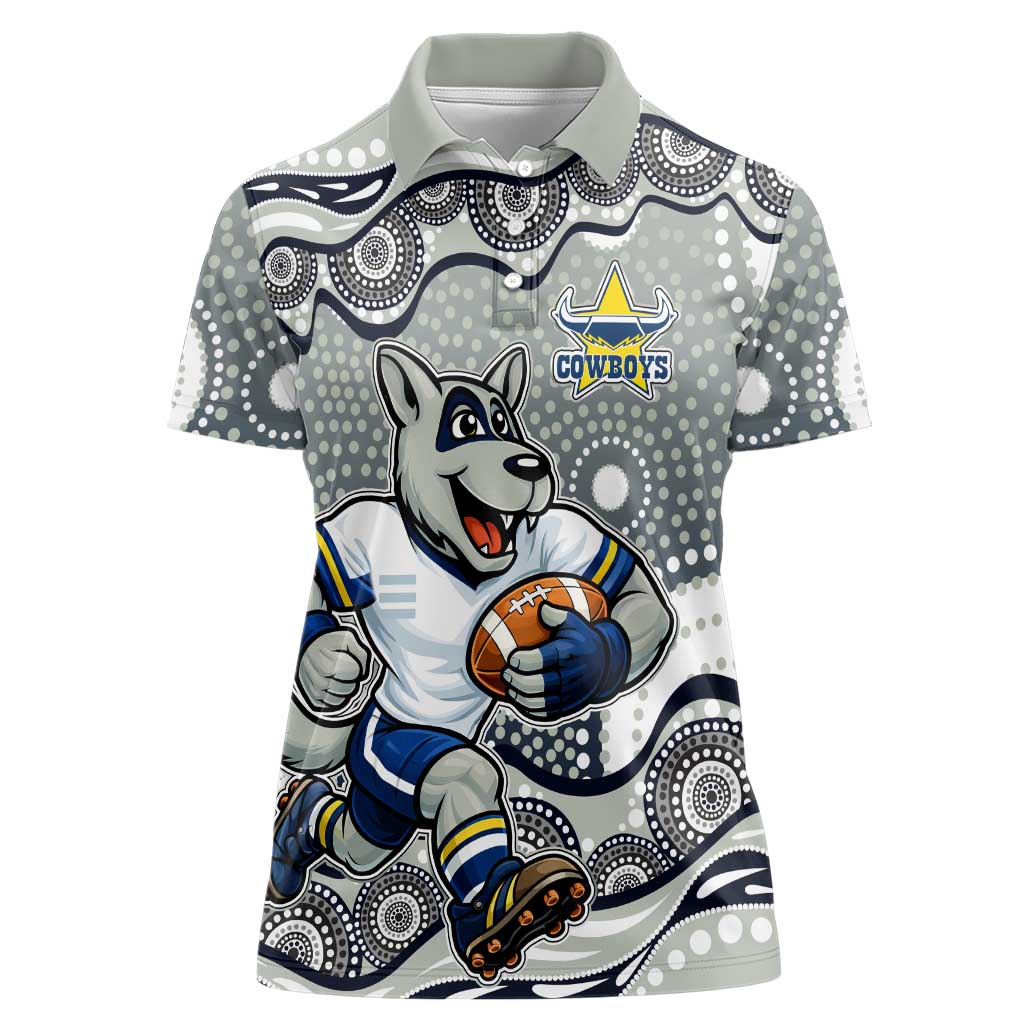 North Queensland Cowboys Women Polo Shirt Aboriginal Dot Pattern - Rugby Mascot Heritage Pride
