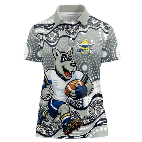 North Queensland Cowboys Women Polo Shirt Aboriginal Dot Pattern - Rugby Mascot Heritage Pride