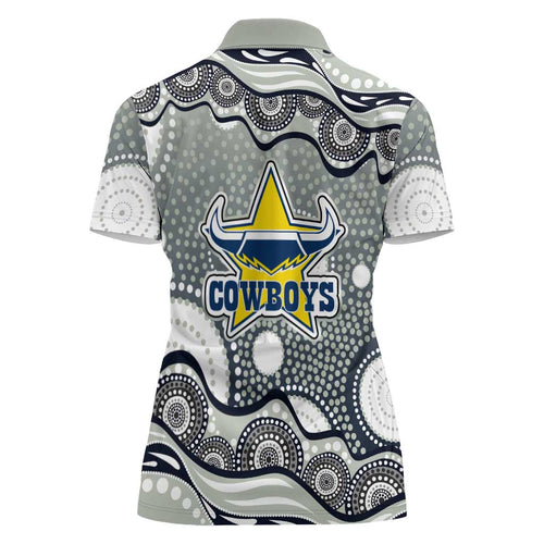 North Queensland Cowboys Women Polo Shirt Aboriginal Dot Pattern - Rugby Mascot Heritage Pride
