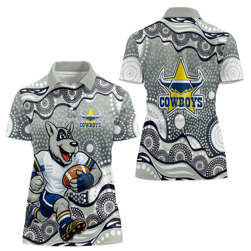 North Queensland Cowboys Women Polo Shirt Aboriginal Dot Pattern - Rugby Mascot Heritage Pride