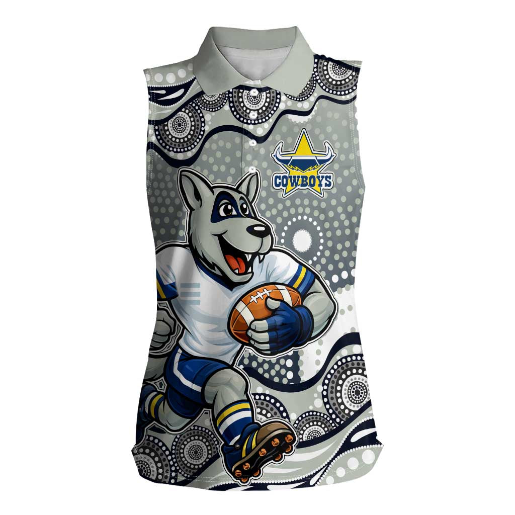 North Queensland Cowboys Women Sleeveless Polo Shirt Aboriginal Dot Pattern - Rugby Mascot Heritage Pride