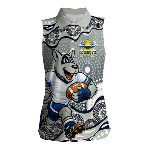 North Queensland Cowboys Women Sleeveless Polo Shirt Aboriginal Dot Pattern - Rugby Mascot Heritage Pride