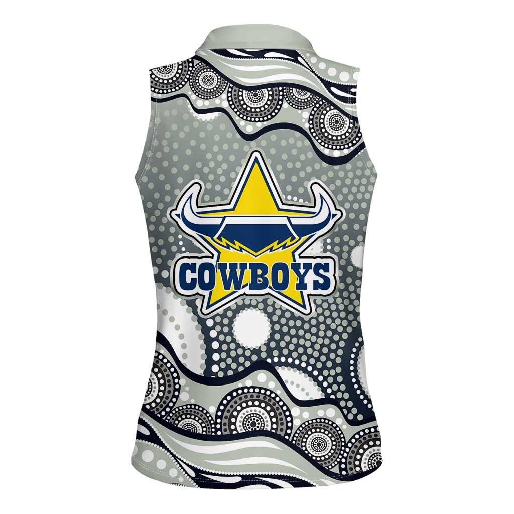 North Queensland Cowboys Women Sleeveless Polo Shirt Aboriginal Dot Pattern - Rugby Mascot Heritage Pride
