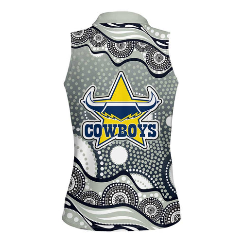 North Queensland Cowboys Women Sleeveless Polo Shirt Aboriginal Dot Pattern - Rugby Mascot Heritage Pride