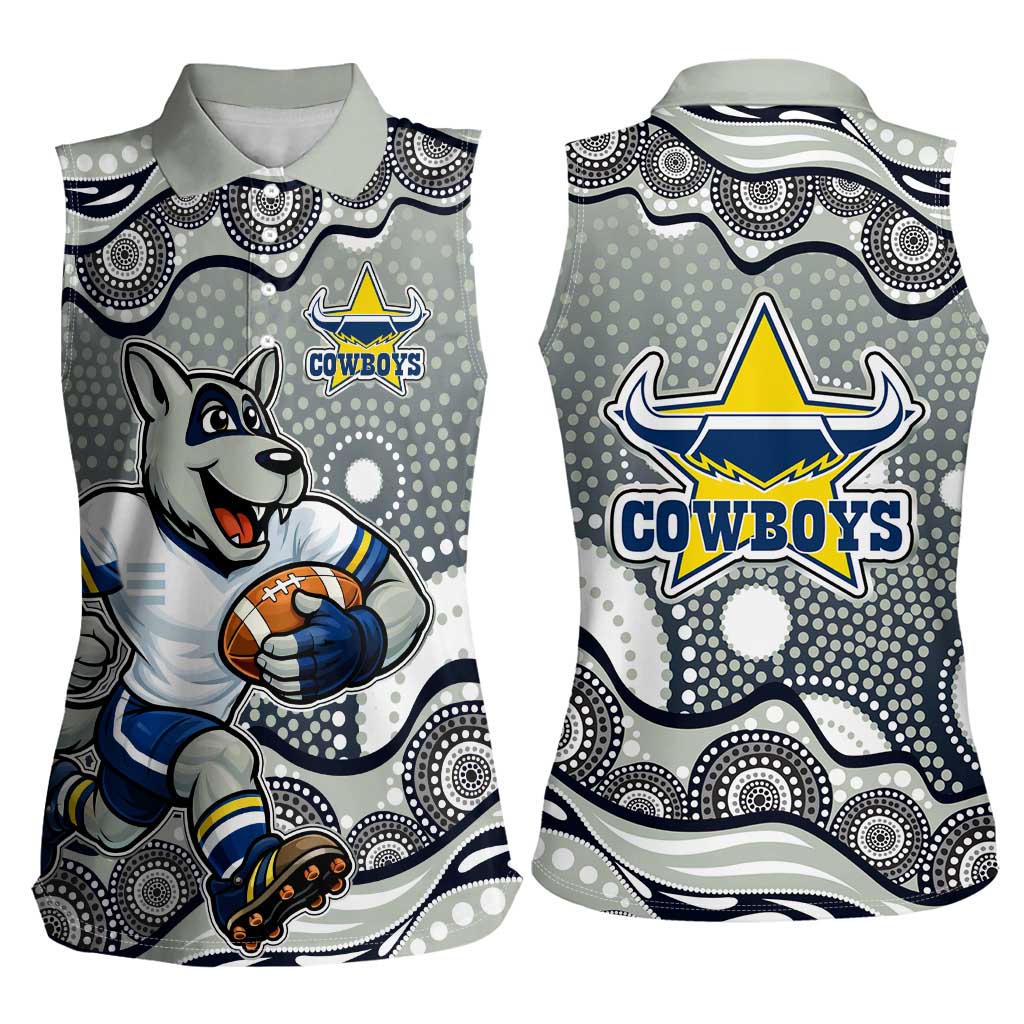 North Queensland Cowboys Women Sleeveless Polo Shirt Aboriginal Dot Pattern - Rugby Mascot Heritage Pride