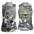 North Queensland Cowboys Women Sleeveless Polo Shirt Aboriginal Dot Pattern - Rugby Mascot Heritage Pride