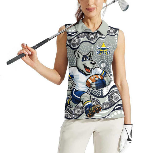 North Queensland Cowboys Women Sleeveless Polo Shirt Aboriginal Dot Pattern - Rugby Mascot Heritage Pride