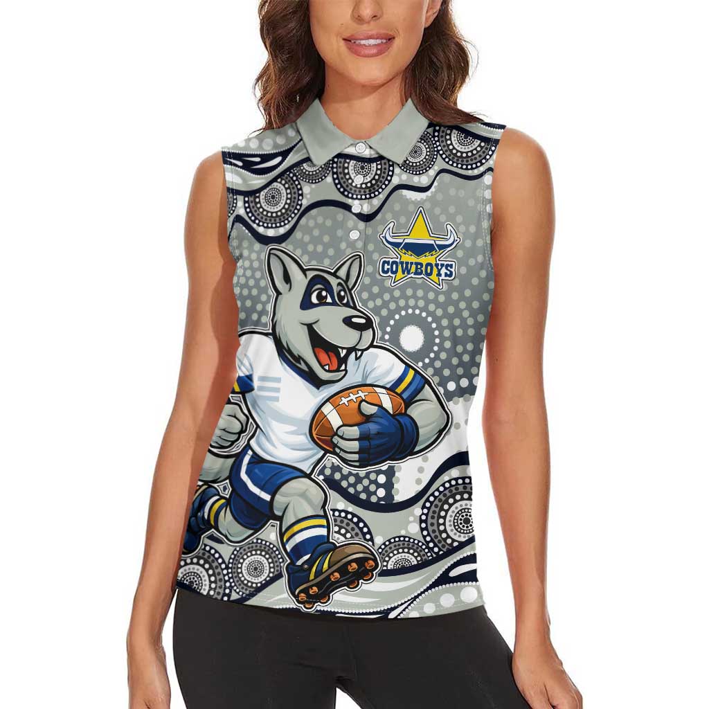North Queensland Cowboys Women Sleeveless Polo Shirt Aboriginal Dot Pattern - Rugby Mascot Heritage Pride